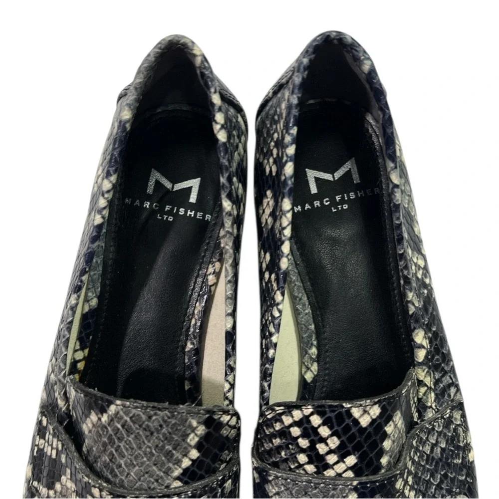 Marc Fisher ML Change 2 Leather Snake Print Loafer size 6 in Black/Grey